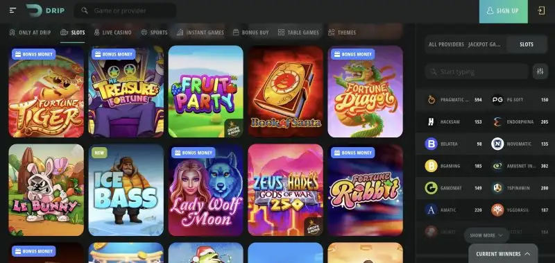Drip Casino Platform Interface