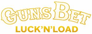 GunsBet logo with bright gold ‘LUCK’N’LOAD’ text on pure white background.