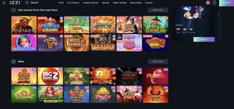 Izzi Casino Games Lobby