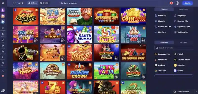 Legzo Casino Main NZ Interface and Navigation