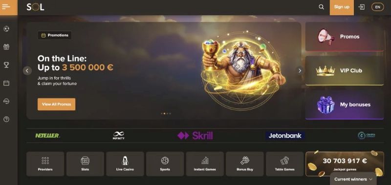 Sol Casino POLi Payment and Crypto Methods