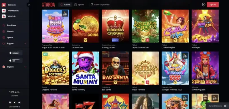 Starda Casino Games Lobby